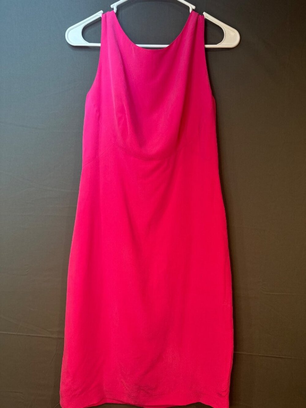 Women 6 100% Silk Hot Pink Draped Sheath Dress Made Italy Cocktail Minimalist